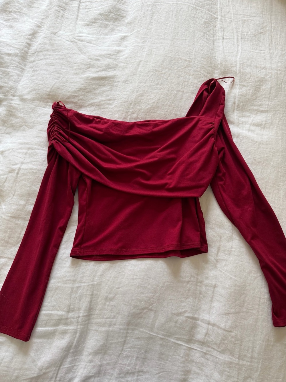 Vici Off‑Shoulder Long Sleeve Top in Burgundy Red